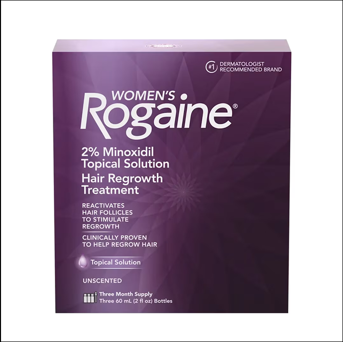 Women's ROGAINE 2% Minoxidil Solution box and bottle