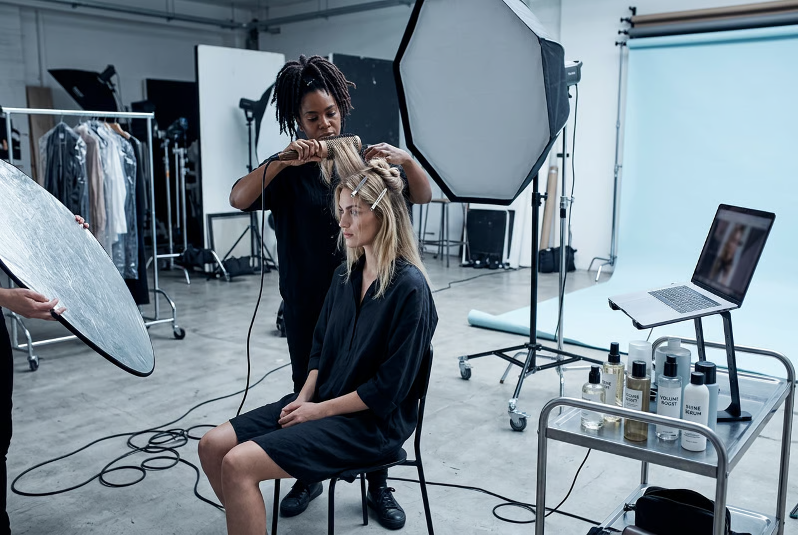 The same hair under harsh overhead light versus soft directional light